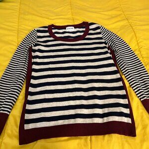 Olive & Oak Cozy Striped Knit Sweater in Navy Cranberry and Cream Size Large